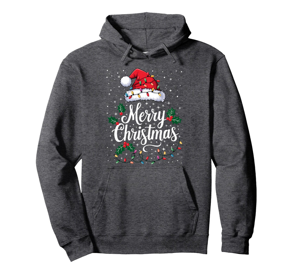 Merry Lights Red Santa Hat Family Hoodie - Graphic Print Men Women - T-Shirt, Sweatshirt, Hoodie