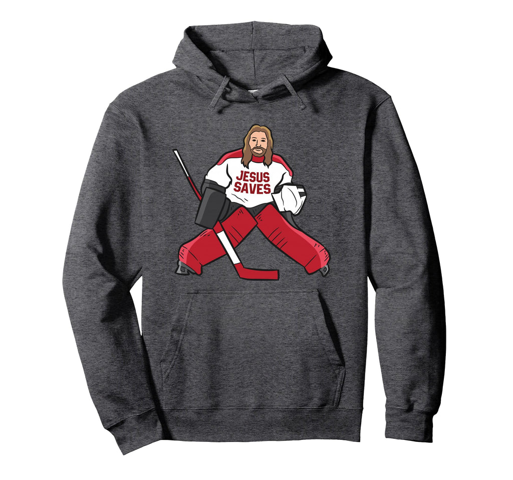 Funny Hockey Jesus Saves Hockey Goalie Hoodie - Novelty Apparel for Adults - T-Shirt, Sweatshirt, Hoodie