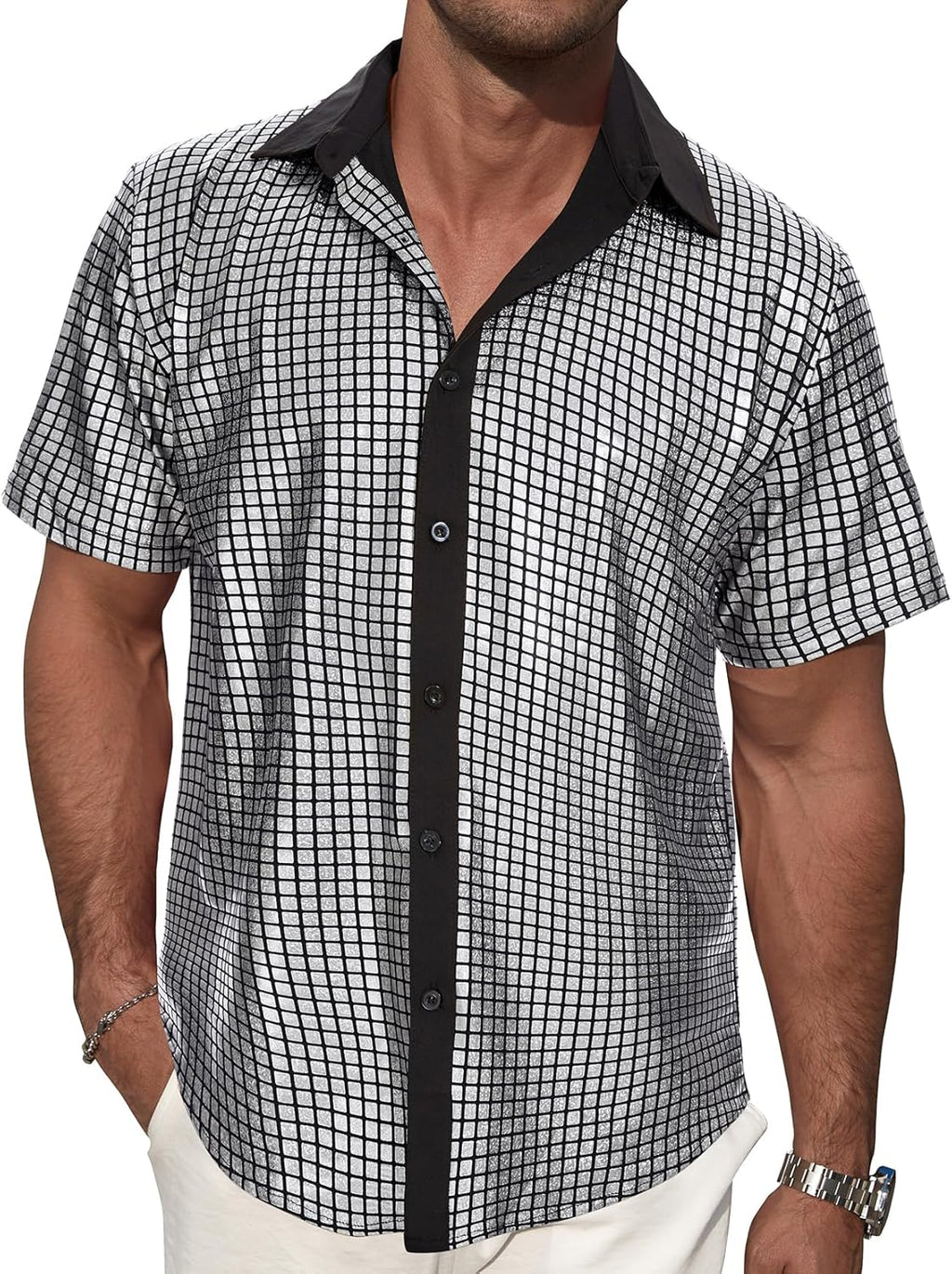 70s 80s Disco Outfits for Men-Vintage Metallic Button - Adult & Kids T-Shirts, Sweatshirts & Hoodies apparel design preview 1