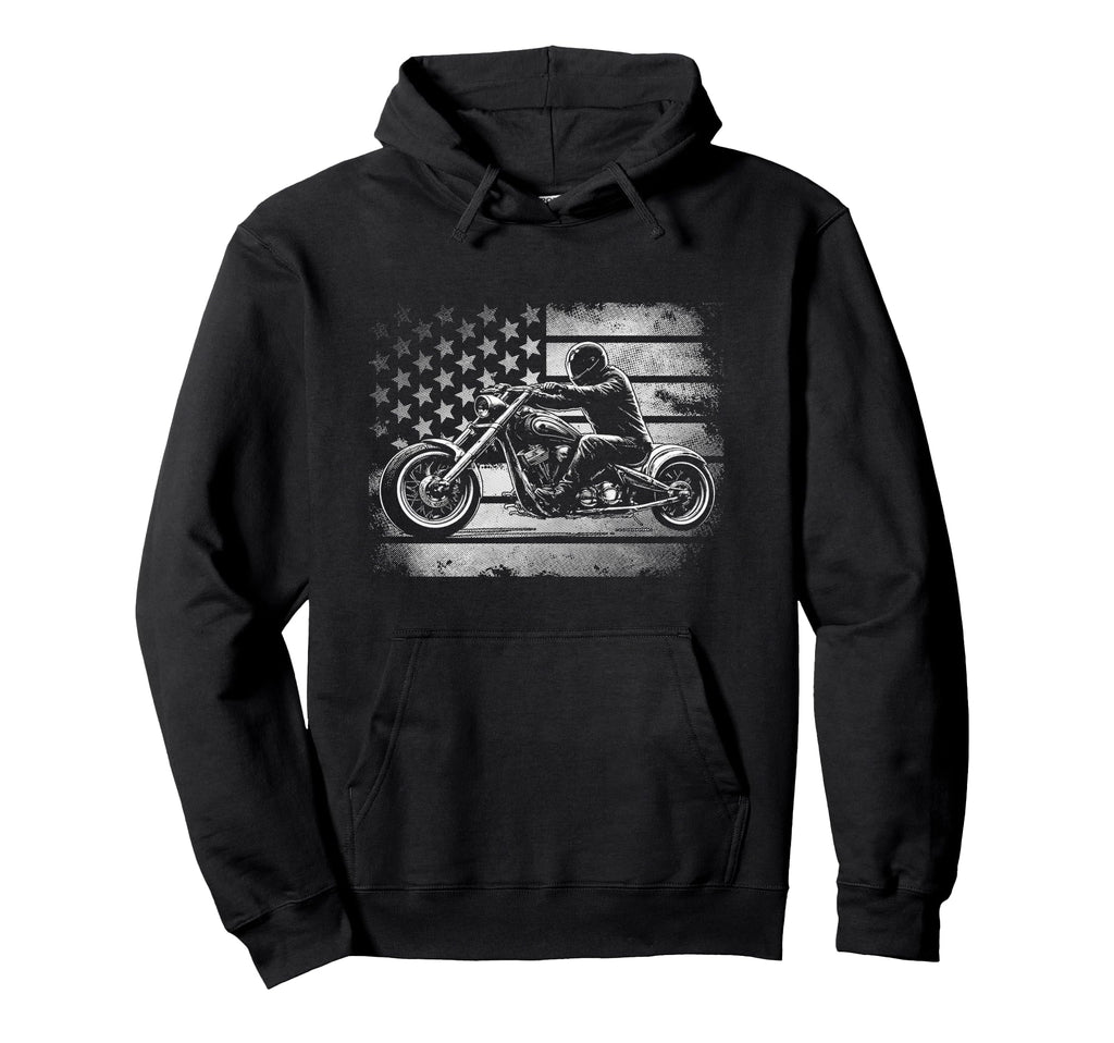 Motorcycle Usa Flag Biker Hoodie - Unique Graphic Men Women - T-Shirt, Sweatshirt, Hoodie