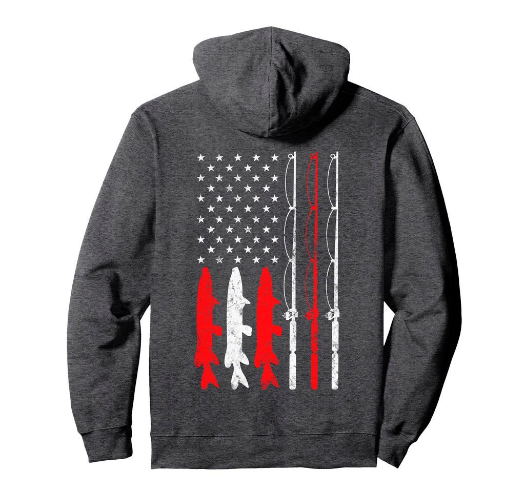 Fishing Rod American Flag Fishing Gift Hoodie - Streetwear Style Unisex - T-Shirt, Sweatshirt, Hoodie