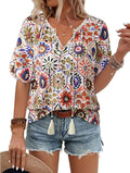 Womens Summer Boho Tops Casual V Neck Short Sleeve - Adult & Kids T-Shirts, Sweatshirts & Hoodies apparel design preview 1