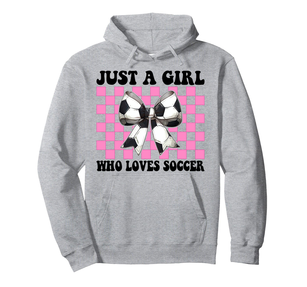 Just Who Loves Soccer Coquette Bow Hoodie - Novelty Apparel for Adults - T-Shirt, Sweatshirt, Hoodie