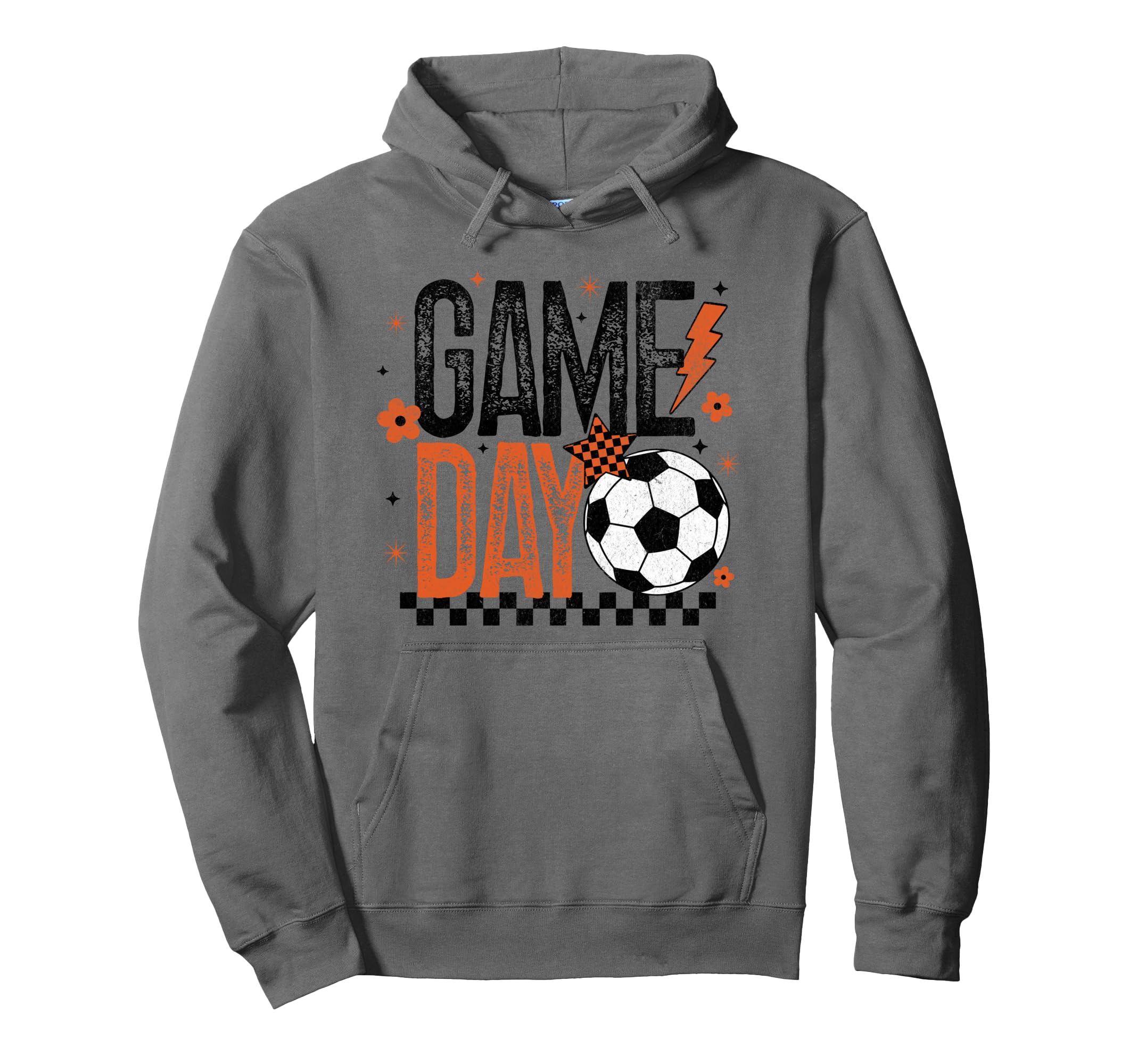 Game Day Soccer Season Checkered Orange Hoodie - Trendy Graphic Unisex - T-Shirt, Sweatshirt, Hoodie