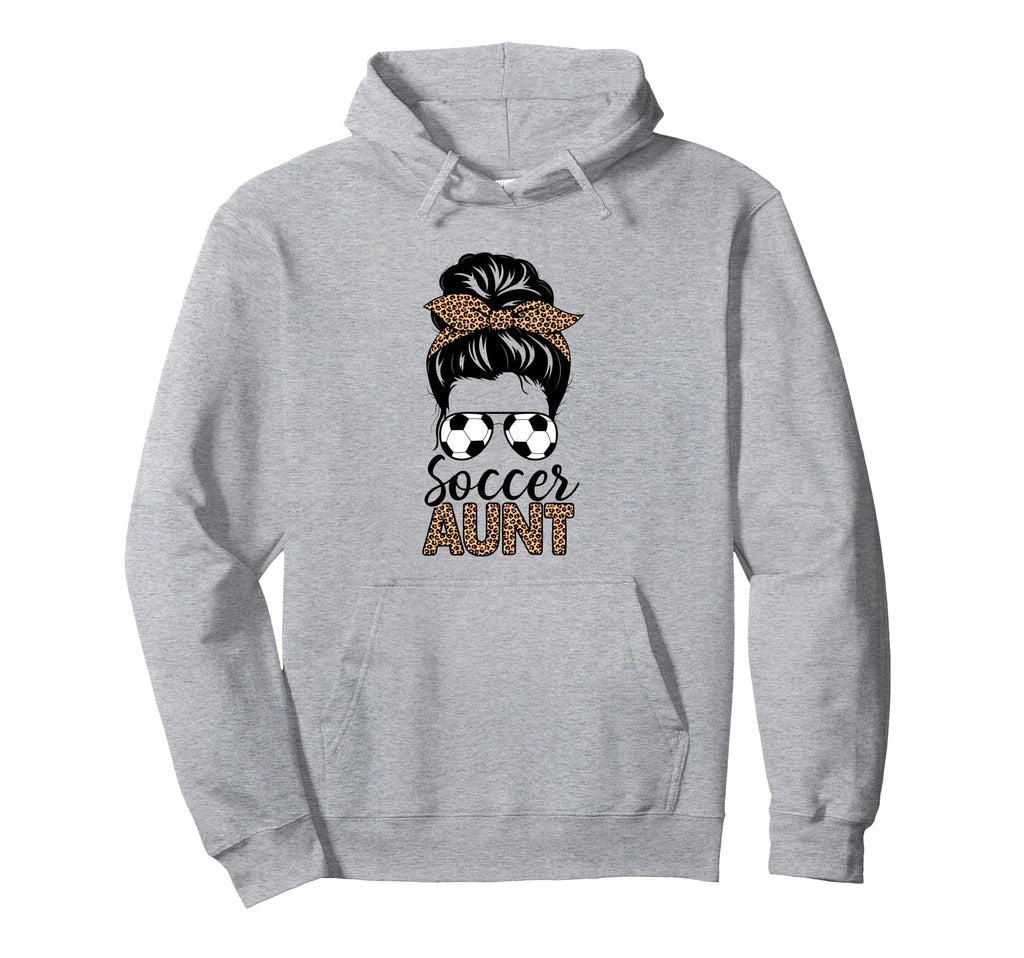 Soccer Aunt Life Messy Bun Leopard Hoodie - Minimalist Print for Adults - T-Shirt, Sweatshirt, Hoodie