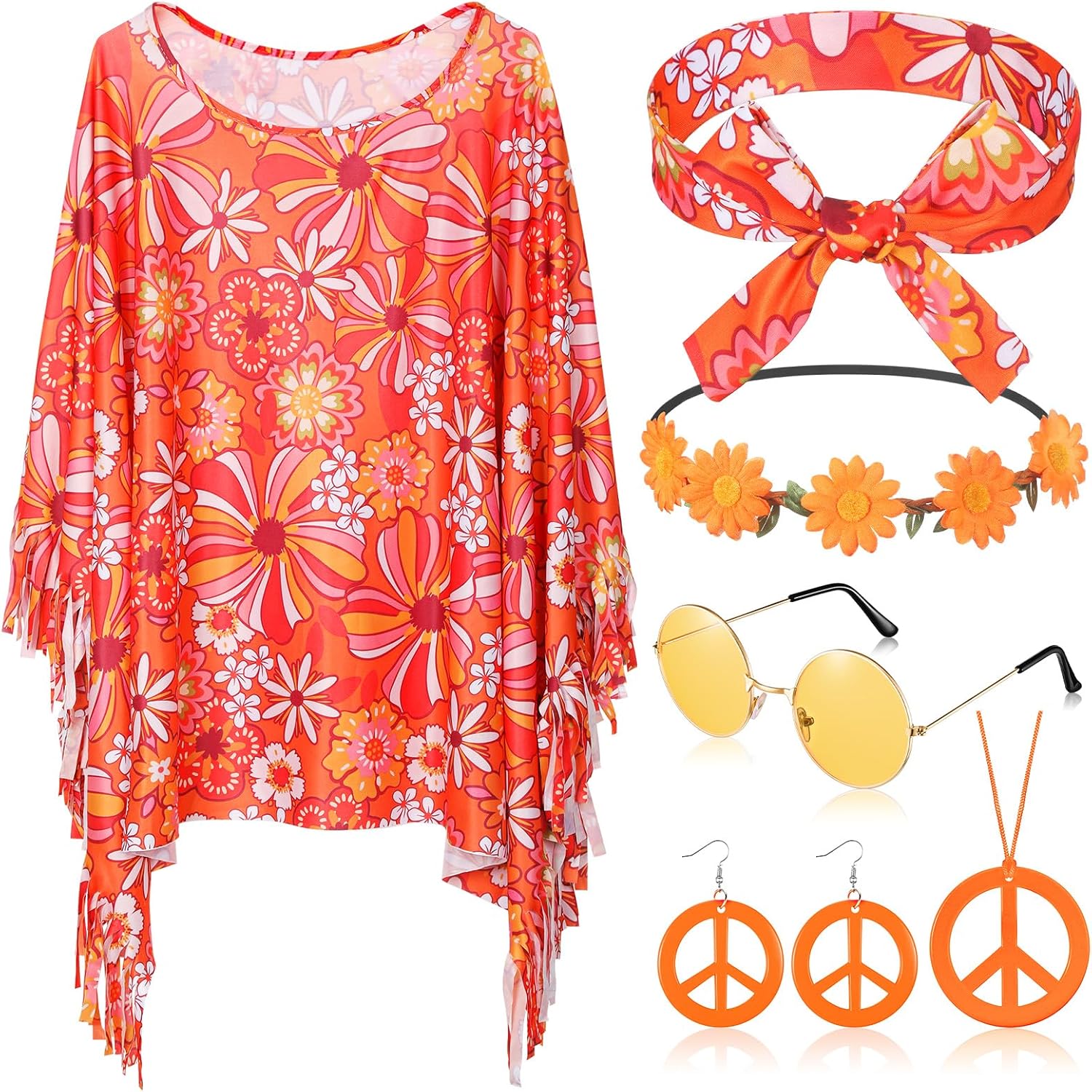 6 Pcs Hippie Costume Accessories Set Includes - Adult & Kids T-Shirts, Sweatshirts & Hoodies apparel design preview 1