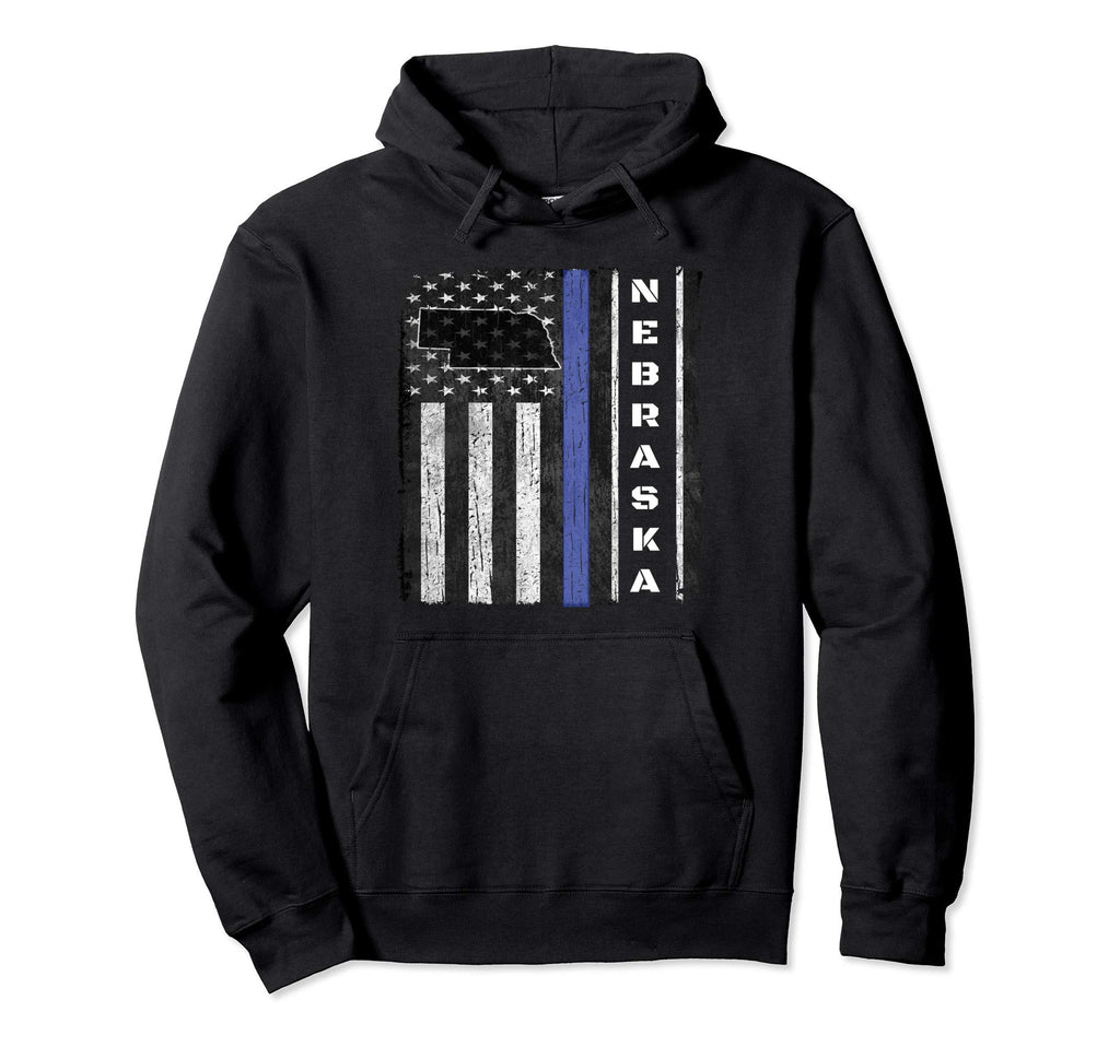 Nebraska Thin Blue Line Police Week Flag Hoodie - Unique Graphic Unisex - T-Shirt, Sweatshirt, Hoodie
