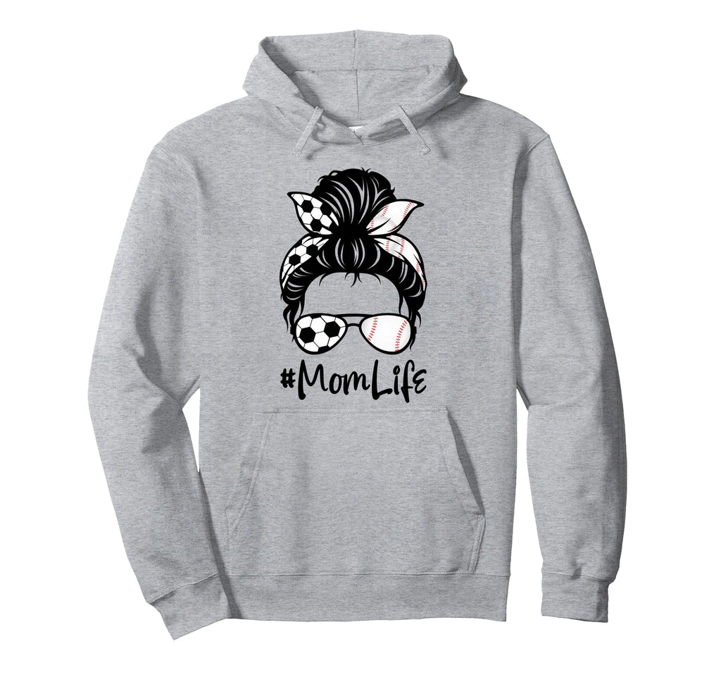 Womens Mom Life Soccer Messy Bun Hoodie - Streetwear Style for Adults - T-Shirt, Sweatshirt, Hoodie