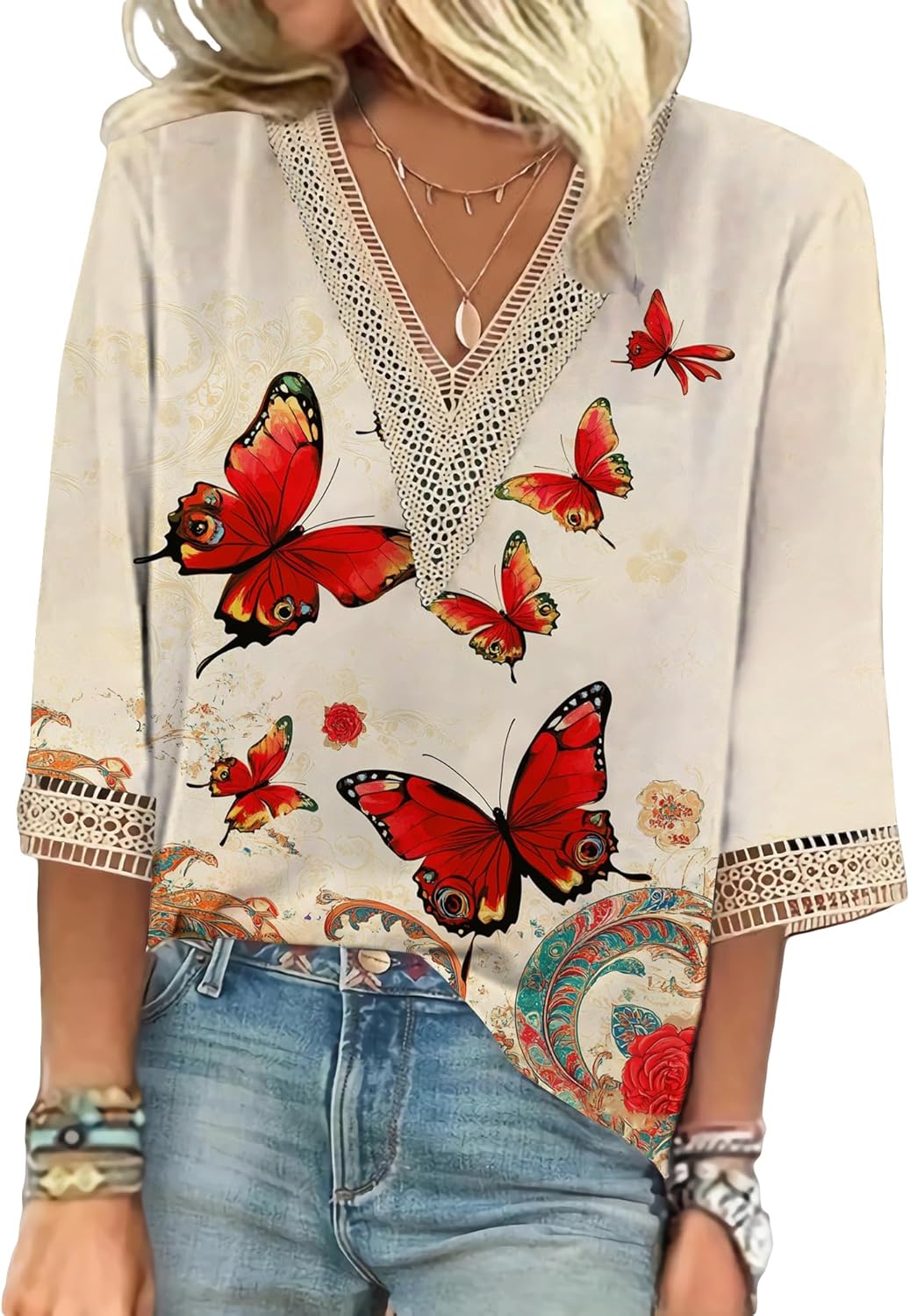 Vintage Lace 3/4 Sleeve Boho Ladies Tops and Blouses - Adult & Kids T-Shirts, Sweatshirts & Hoodies apparel design preview 1