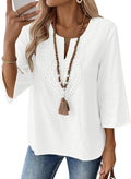 Womens 3/4 Sleeve Tops Cotton Linen V Neck Lace - Adult & Kids T-Shirts, Sweatshirts & Hoodies apparel design preview 1
