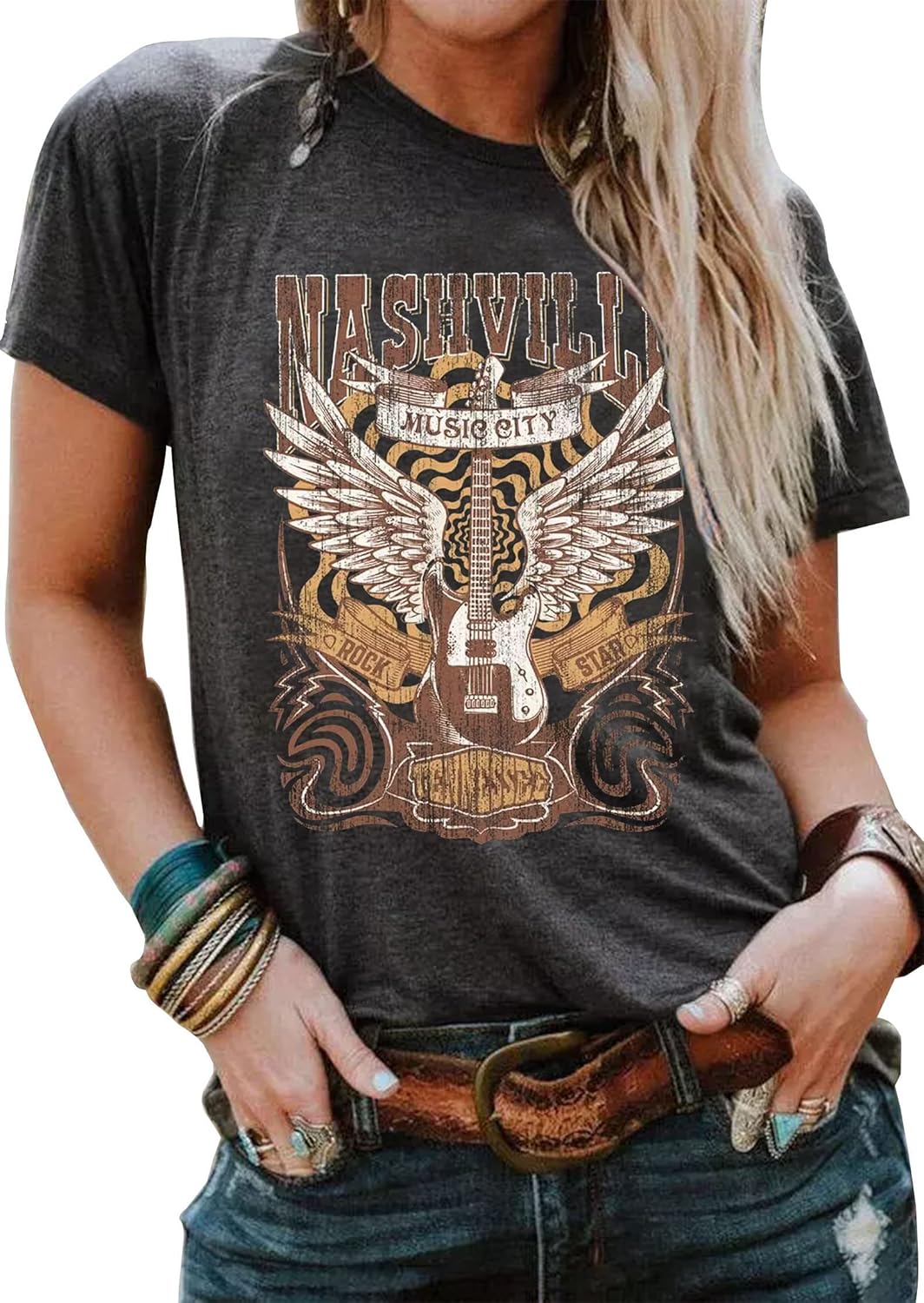 Music City for Women Country Vintage Guitar Wings - Adult & Kids T-Shirts, Sweatshirts & Hoodies apparel design preview 1