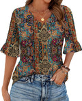 Womens Tops Casual V Neck Floral Solid Blouse Ruffle - Adult & Kids T-Shirts, Sweatshirts & Hoodies apparel design preview 1