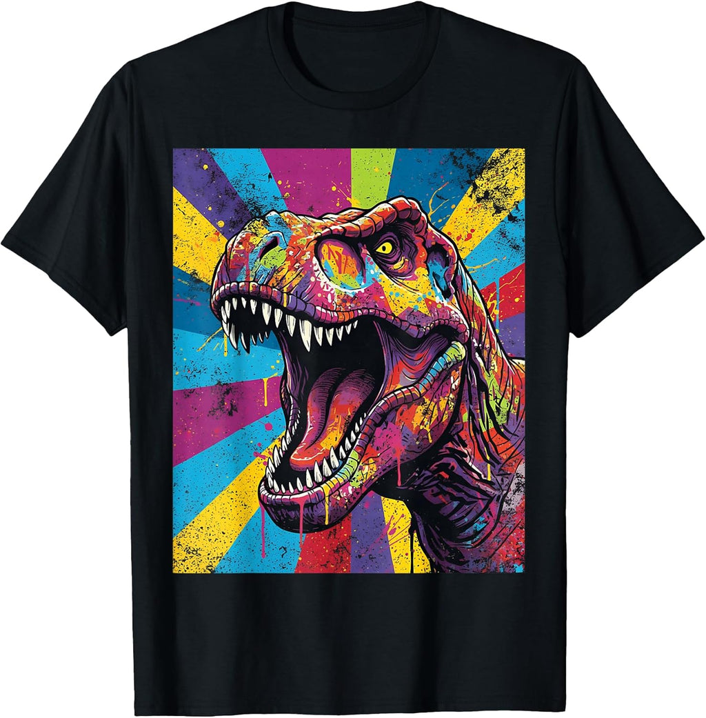 "Roaring T Rex" Colorful Pop Art Dinosaur Graphic - Adult & Kids T-Shirts, Sweatshirts & Hoodies apparel design preview 1
