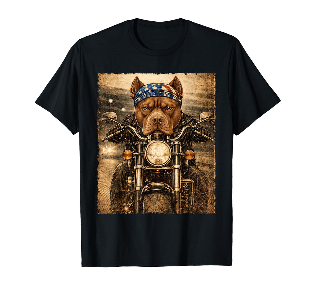 Pittie Dog Biker Pit Bull Riding T-Shirt - Streetwear Style Unisex - T-Shirt, Sweatshirt, Hoodie