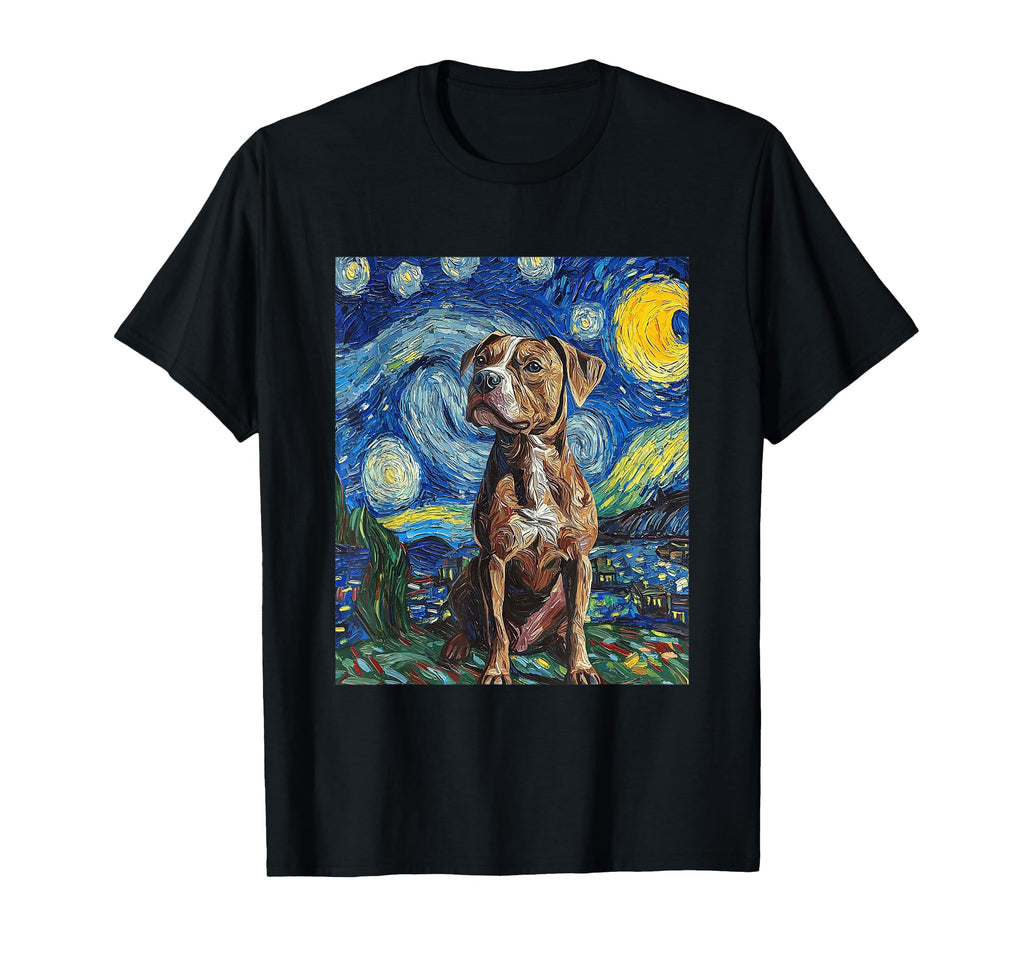Pitbull Dog Pittie Van Gogh Starry T-Shirt - Streetwear Style for Adults - T-Shirt, Sweatshirt, Hoodie
