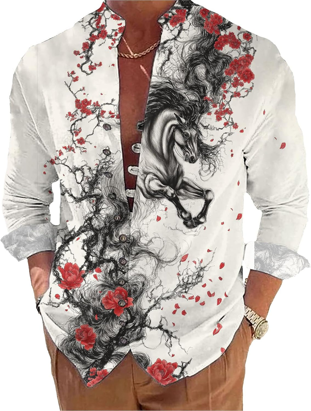 Mens Floral Button Down Collared Loose Fit Casual - Adult & Kids T-Shirts, Sweatshirts & Hoodies apparel design preview 1