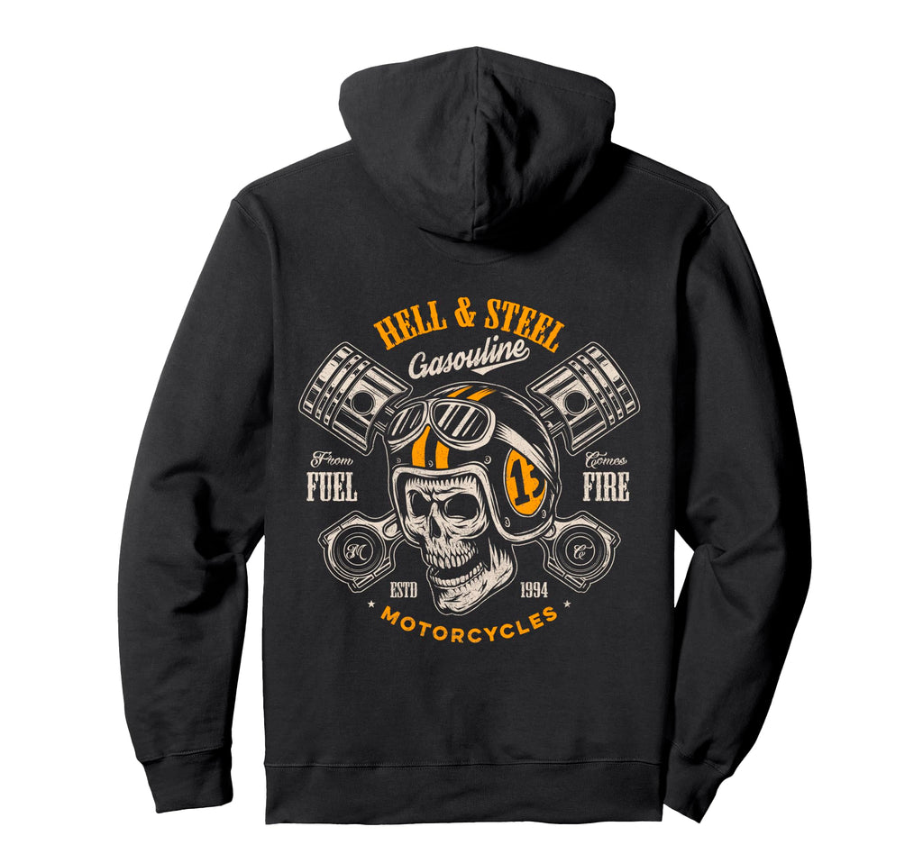 Hell And Steel Biker Skull Hoodie - Casual Everyday Wear for Adults - T-Shirt, Sweatshirt, Hoodie