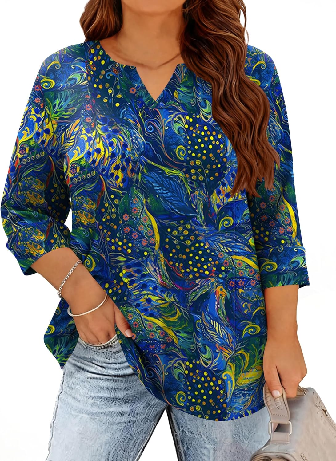 Plus Size Tops for Women V Neck 3/4 Length Sleeve - Adult & Kids T-Shirts, Sweatshirts & Hoodies apparel design preview 1