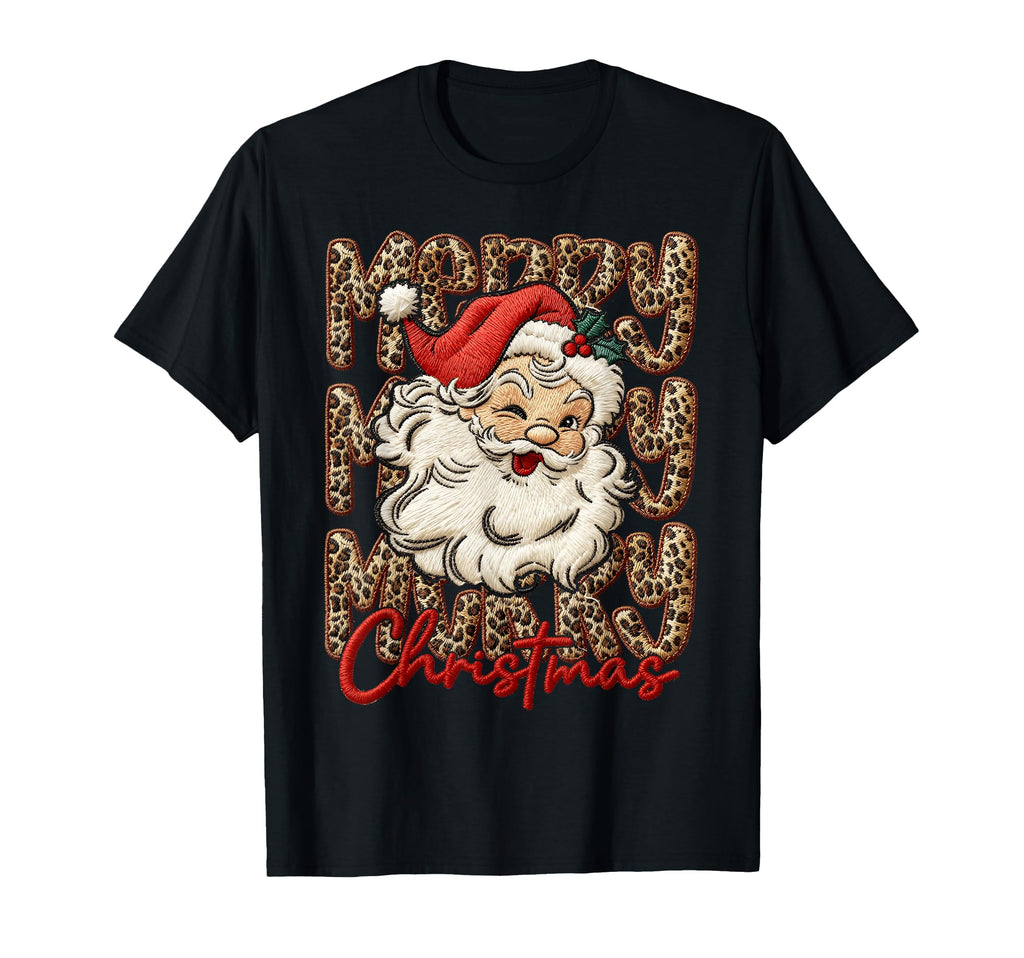 Merry Leopard Santa Hat Cheetah Pajamas T-Shirt - Graphic Print Unisex - T-Shirt, Sweatshirt, Hoodie