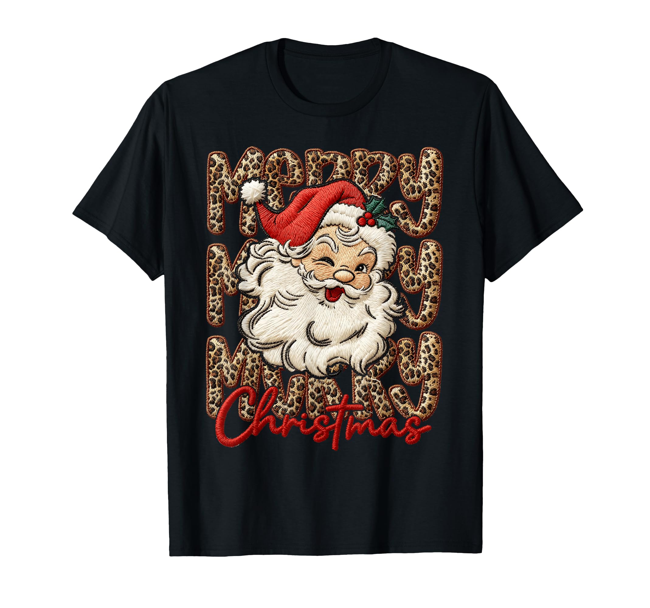 Merry Leopard Santa Hat Cheetah Pajamas T-Shirt - Graphic Print Unisex - T-Shirt, Sweatshirt, Hoodie