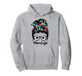 Mom Life Messy Bun Hair Autism Soccer Hoodie - Novelty Apparel for Adults - T-Shirt, Sweatshirt, Hoodie