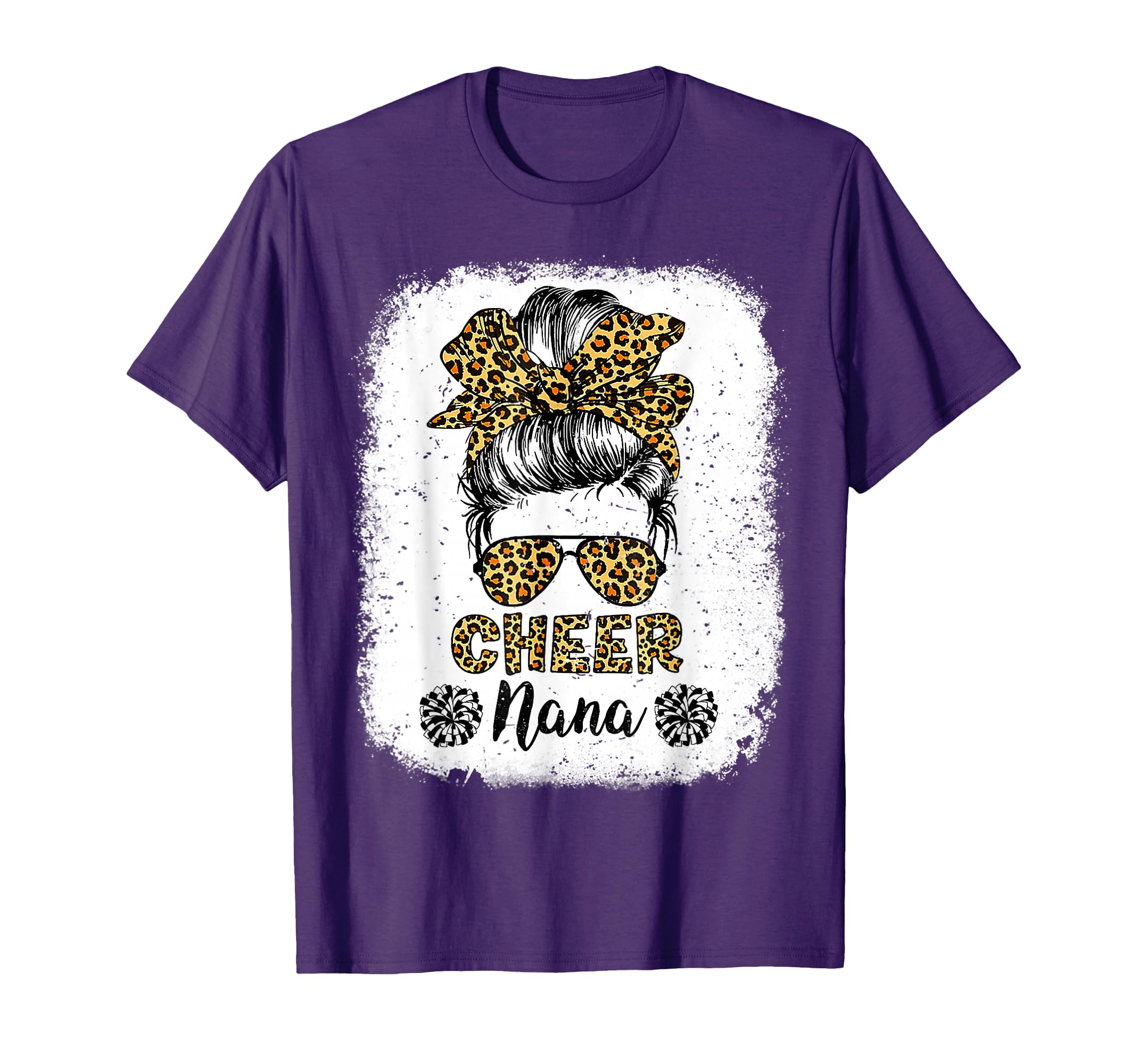 Cheer Nana Leopard Messy Bun T-Shirt - Novelty Apparel Men Women - T-Shirt, Sweatshirt, Hoodie