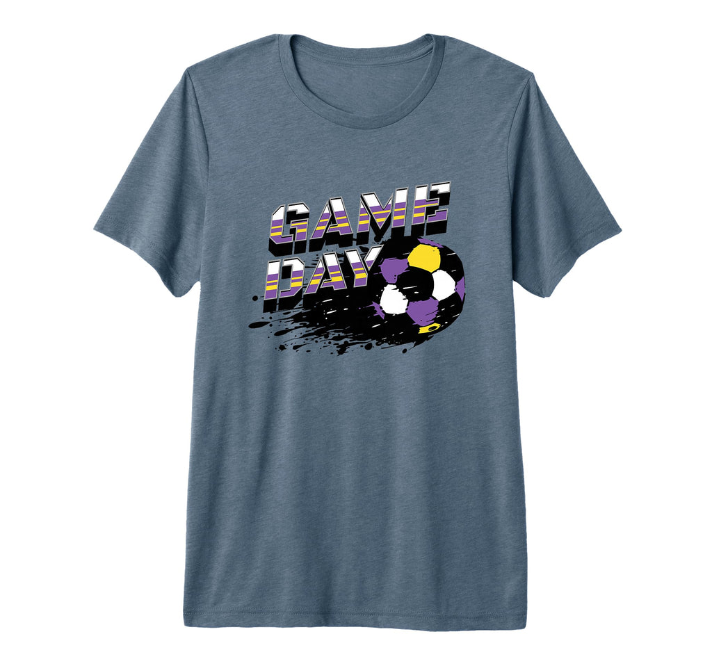 Soccer Game Day Splatter Purple Gold T-Shirt - Custom Art Print Unisex - T-Shirt, Sweatshirt, Hoodie
