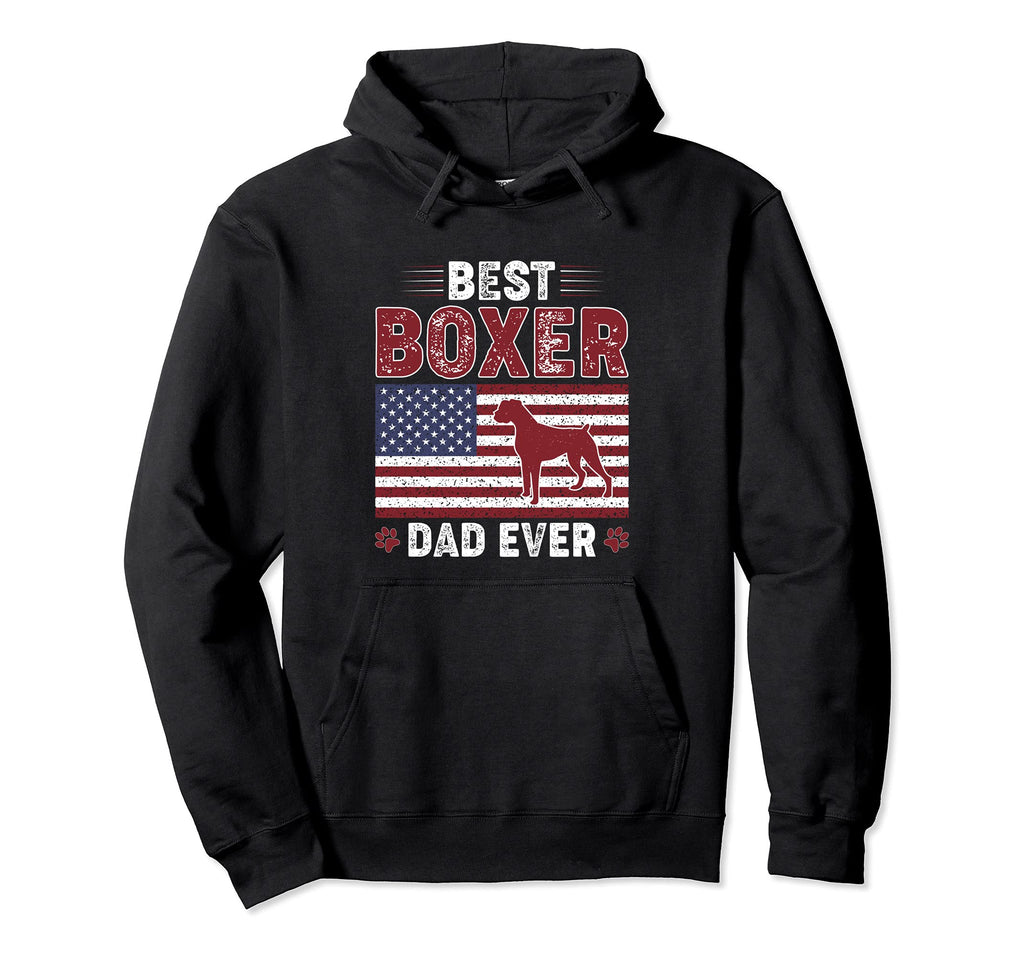 Best Boxer Dad Ever American Flag Dog Hoodie - Fun Novelty Design Unisex - T-Shirt, Sweatshirt, Hoodie