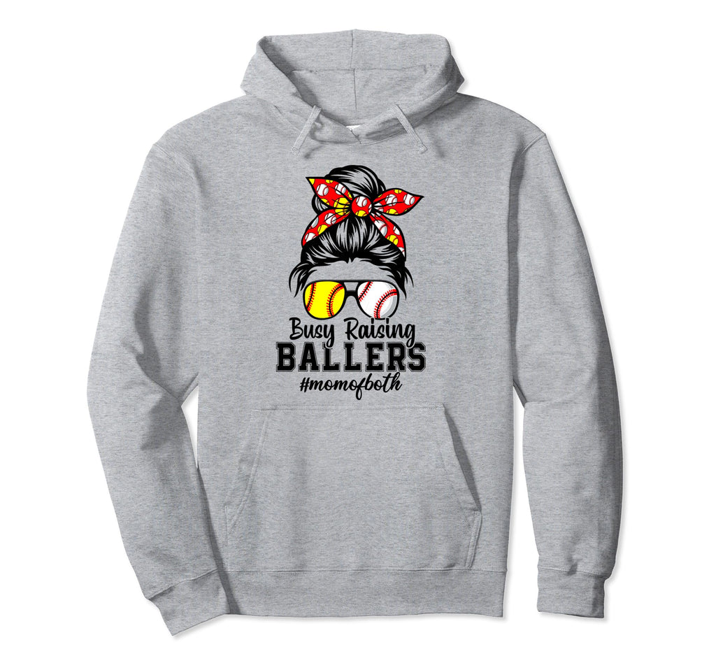 Messy Bun Mom Both Baseball Softball Busy Hoodie - Minimalist Print Unisex - T-Shirt, Sweatshirt, Hoodie