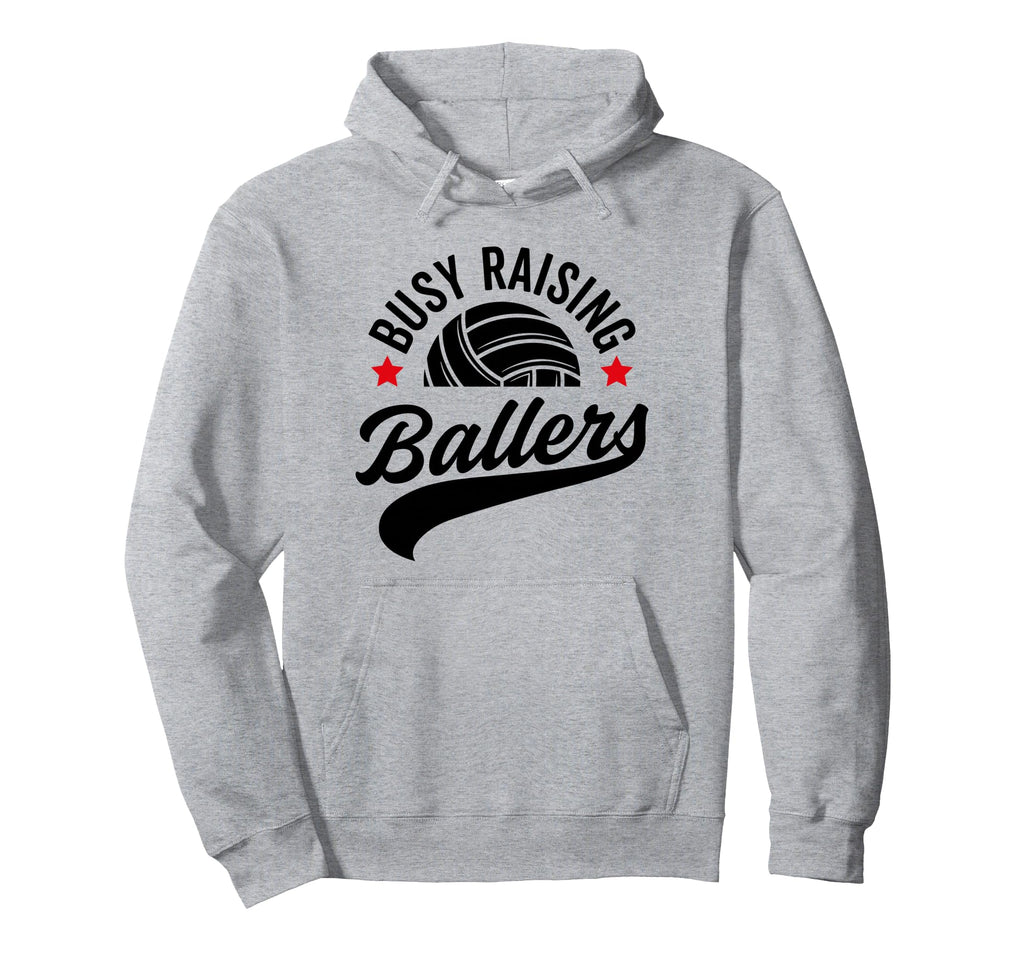 Busy Raising Ballers Volleyball Cheer Hoodie - Unique Graphic Men Women - T-Shirt, Sweatshirt, Hoodie