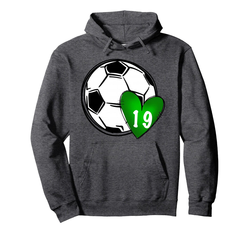 Womens Custom Soccer Mom Number 19 Heart Hoodie - Unique Graphic Men Women - T-Shirt, Sweatshirt, Hoodie