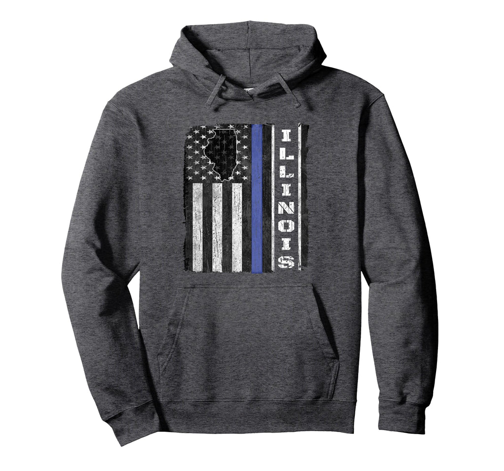 Illinois Thin Blue Line Police Flag Cop Hoodie - Aesthetic Graphic Unisex - T-Shirt, Sweatshirt, Hoodie
