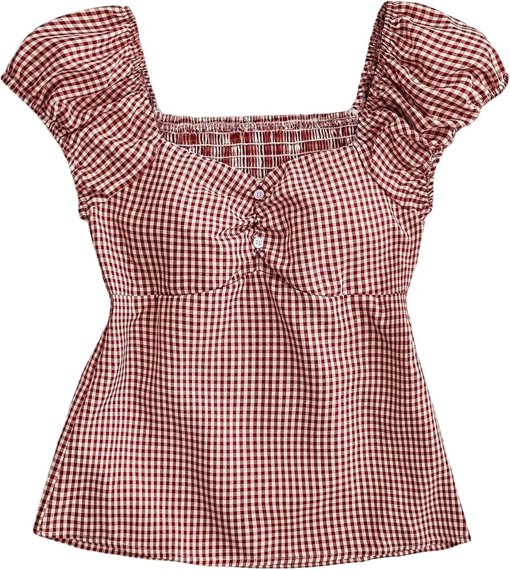 Girl's Gingham Tops Y2K Cute Blouse Summer Sweetheart - Adult & Kids T-Shirts, Sweatshirts & Hoodies apparel design preview 1