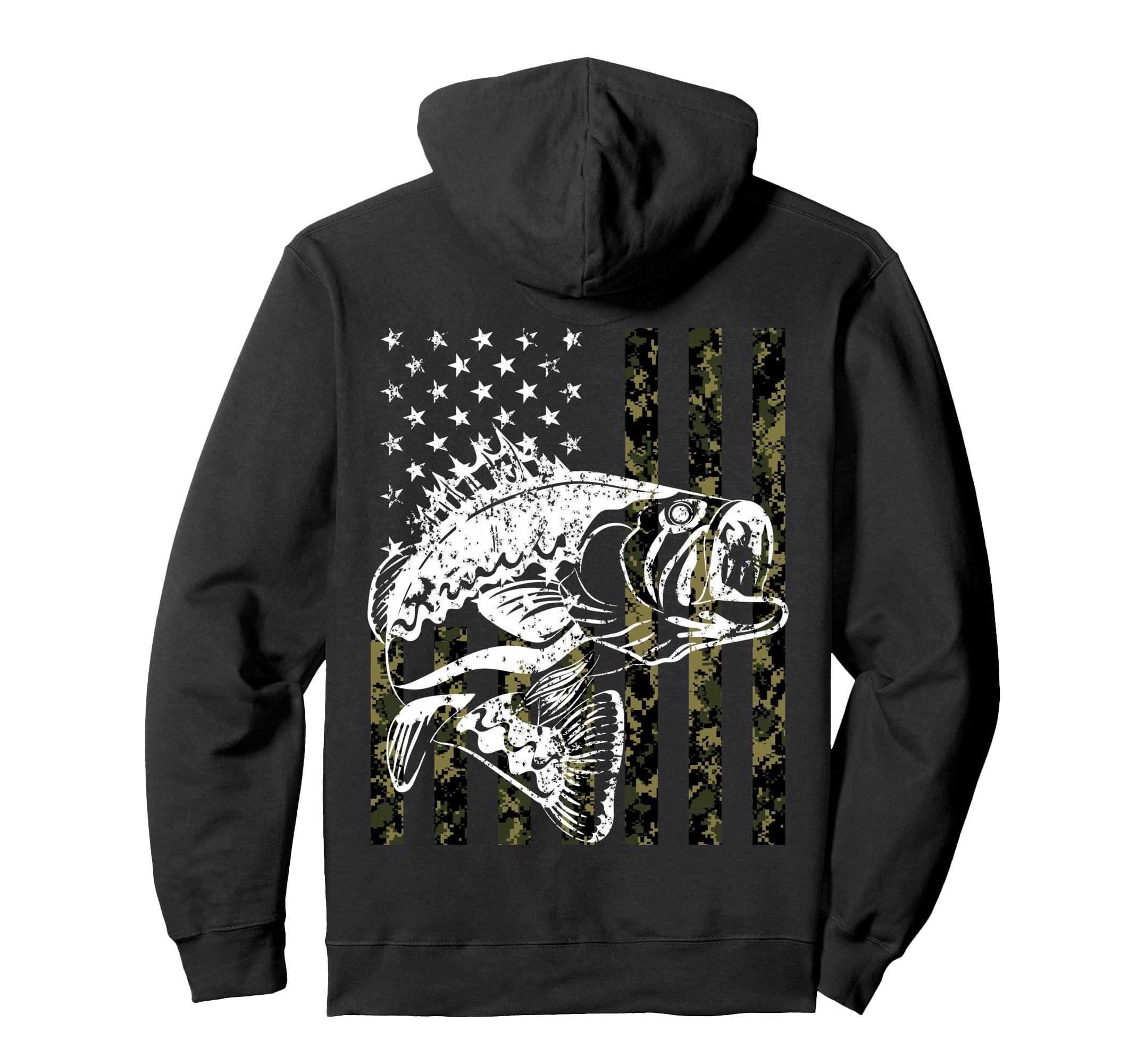 American Flag Bass Fish Patriotic Hoodie - Casual Everyday Wear Men Women - T-Shirt, Sweatshirt, Hoodie
