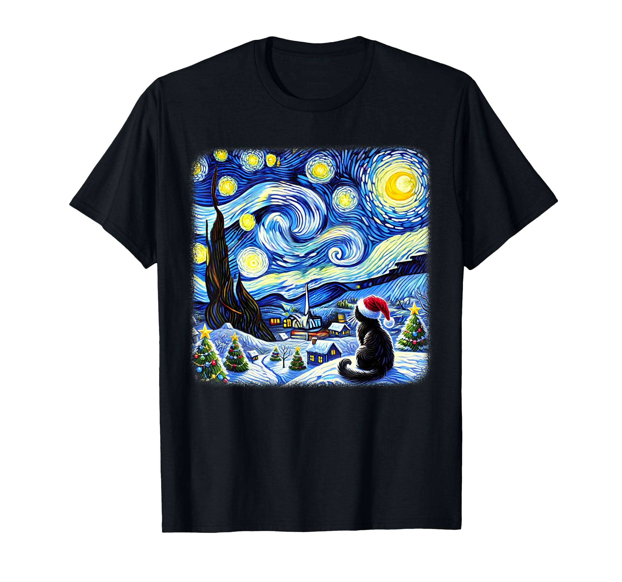 Van Gogh Starry Night Black Cat T-Shirt - Aesthetic Graphic Men Women - T-Shirt, Sweatshirt, Hoodie