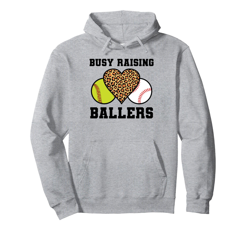Busy Raising Ballers Softball Hoodie - Trendy Graphic Unisex - T-Shirt, Sweatshirt, Hoodie