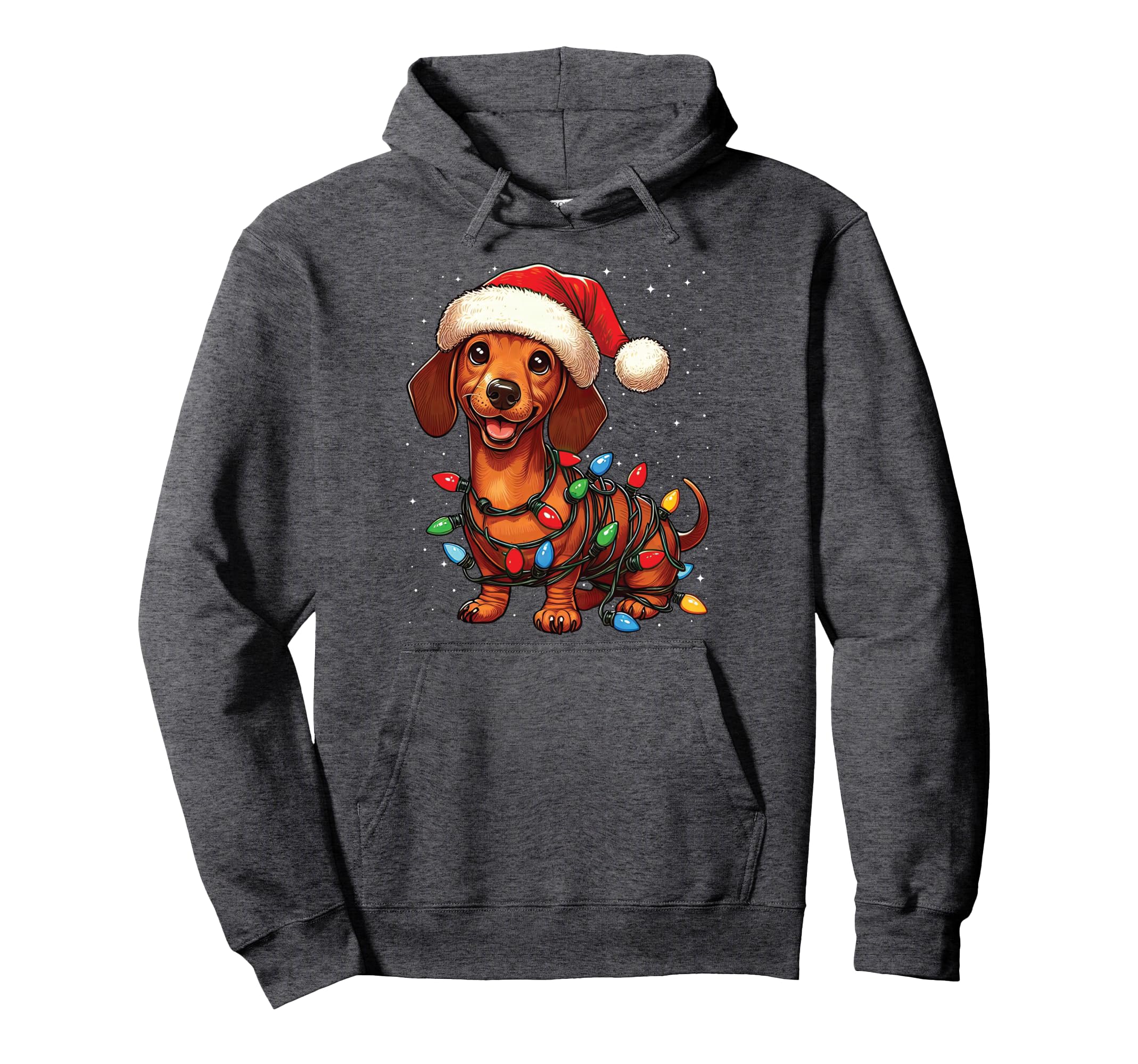 Dachshund Dog Lights Santa Hat Snow Hoodie - Streetwear Style Men Women - T-Shirt, Sweatshirt, Hoodie