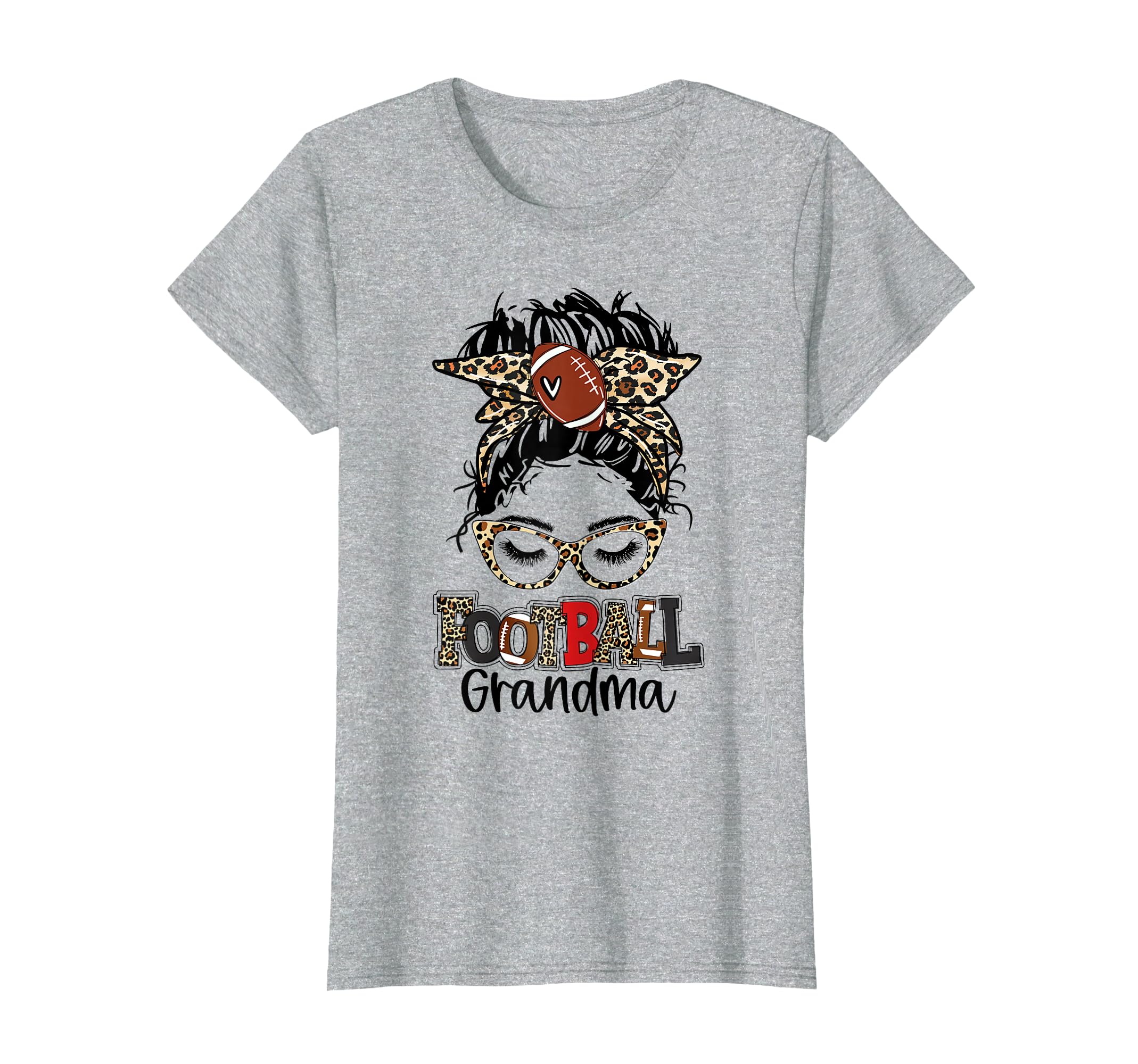 Leopard Messy Bun Football Grandma T-Shirt - Custom Art Print for Adults - T-Shirt, Sweatshirt, Hoodie