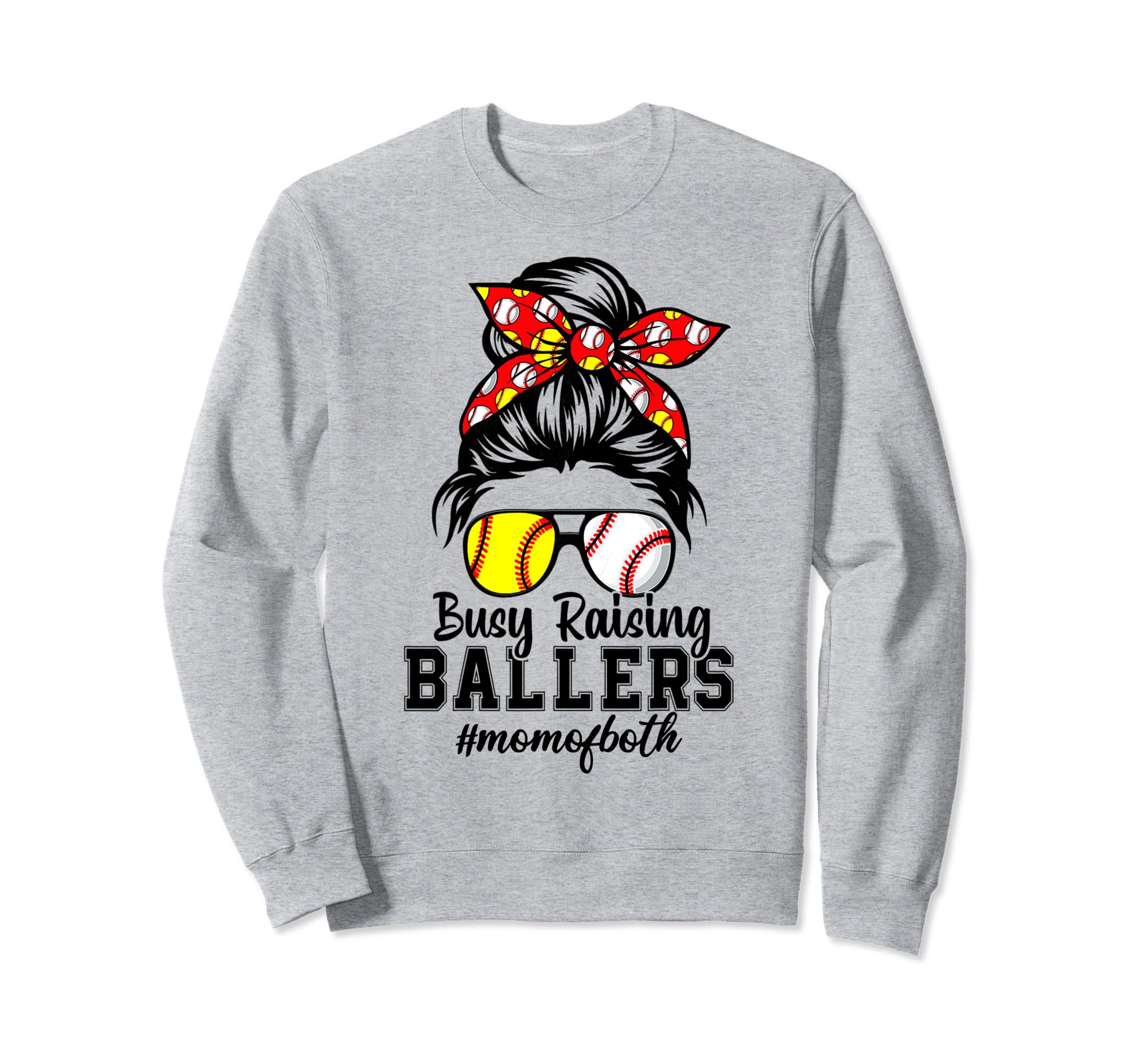 Messy Bun Mom Both Baseball Softball Sweatshirt - Graphic Print Men Women - T-Shirt, Sweatshirt, Hoodie