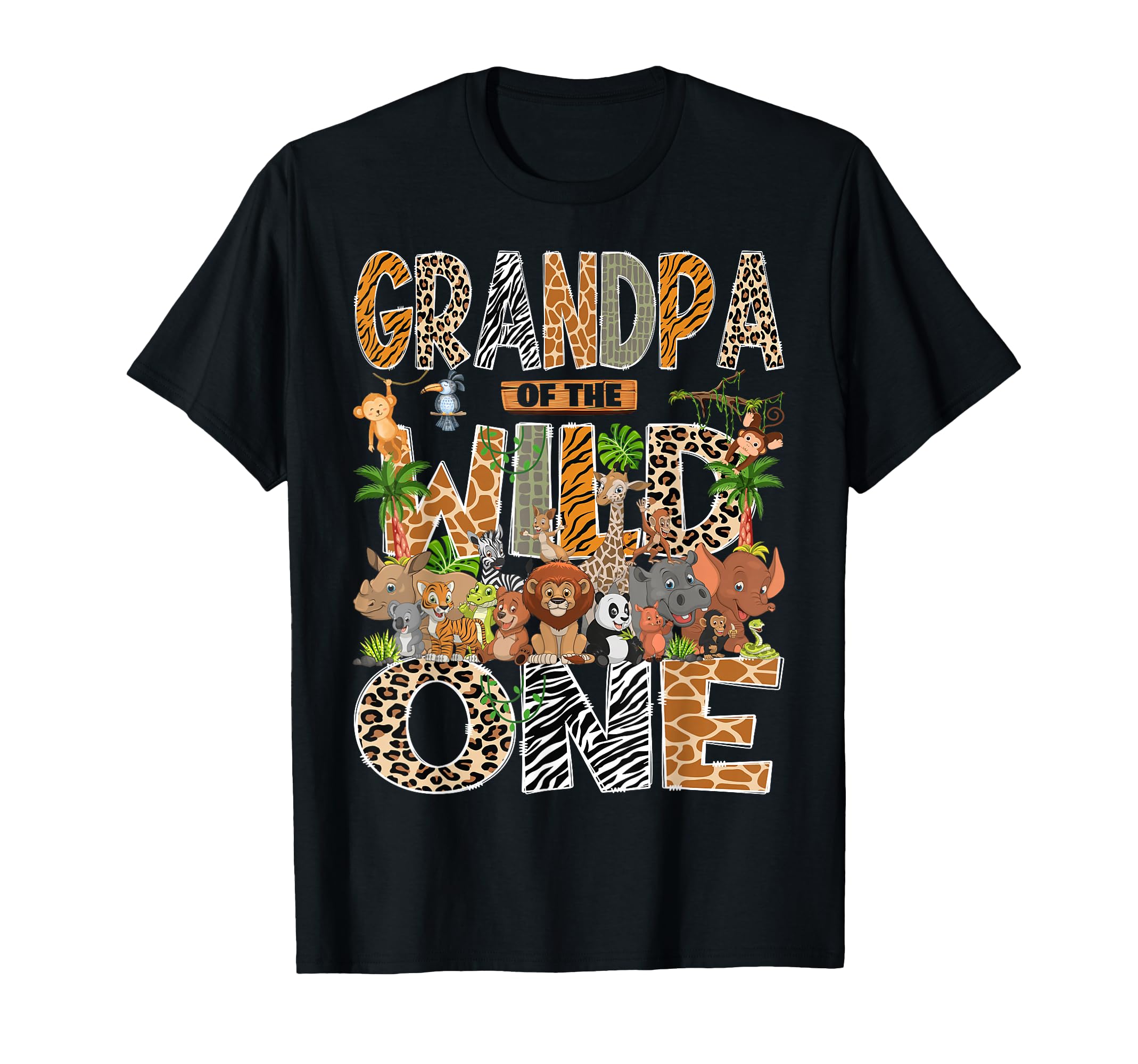 Grandpa Wild One Safari Zoo Animal 1St T-Shirt - Graphic Print Men Women - T-Shirt, Sweatshirt, Hoodie