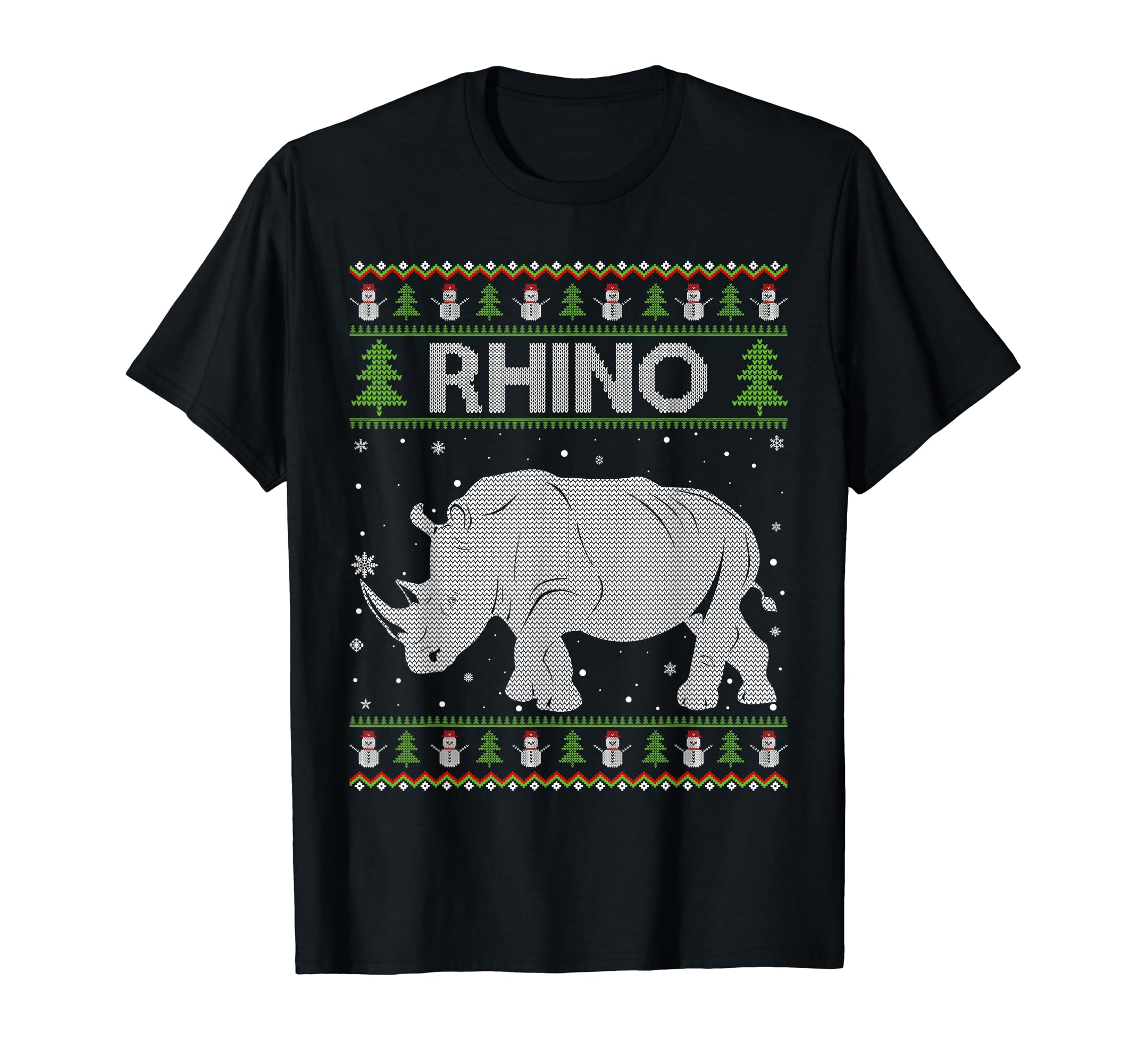 Rhino Santa Hat Funny Ugly Sweaters T-Shirt - Casual Everyday Wear Unisex - T-Shirt, Sweatshirt, Hoodie