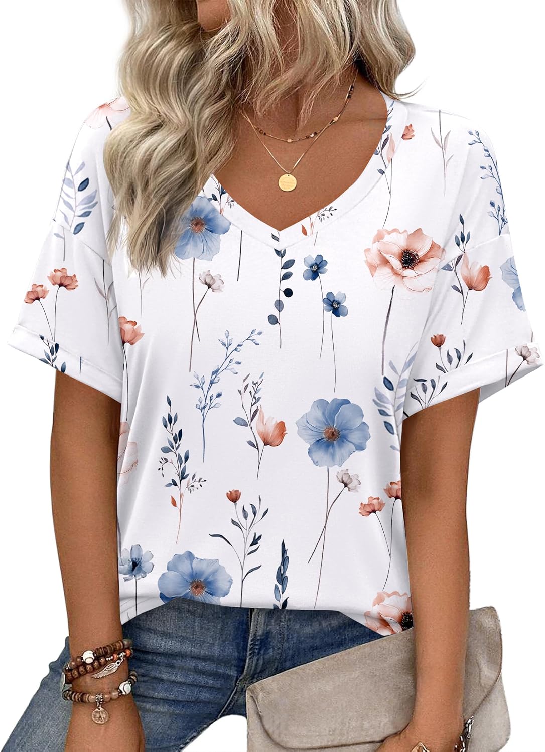 Womens Summer Tops Short Sleeve Casual Floral Trendy - Adult & Kids T-Shirts, Sweatshirts & Hoodies apparel design preview 1