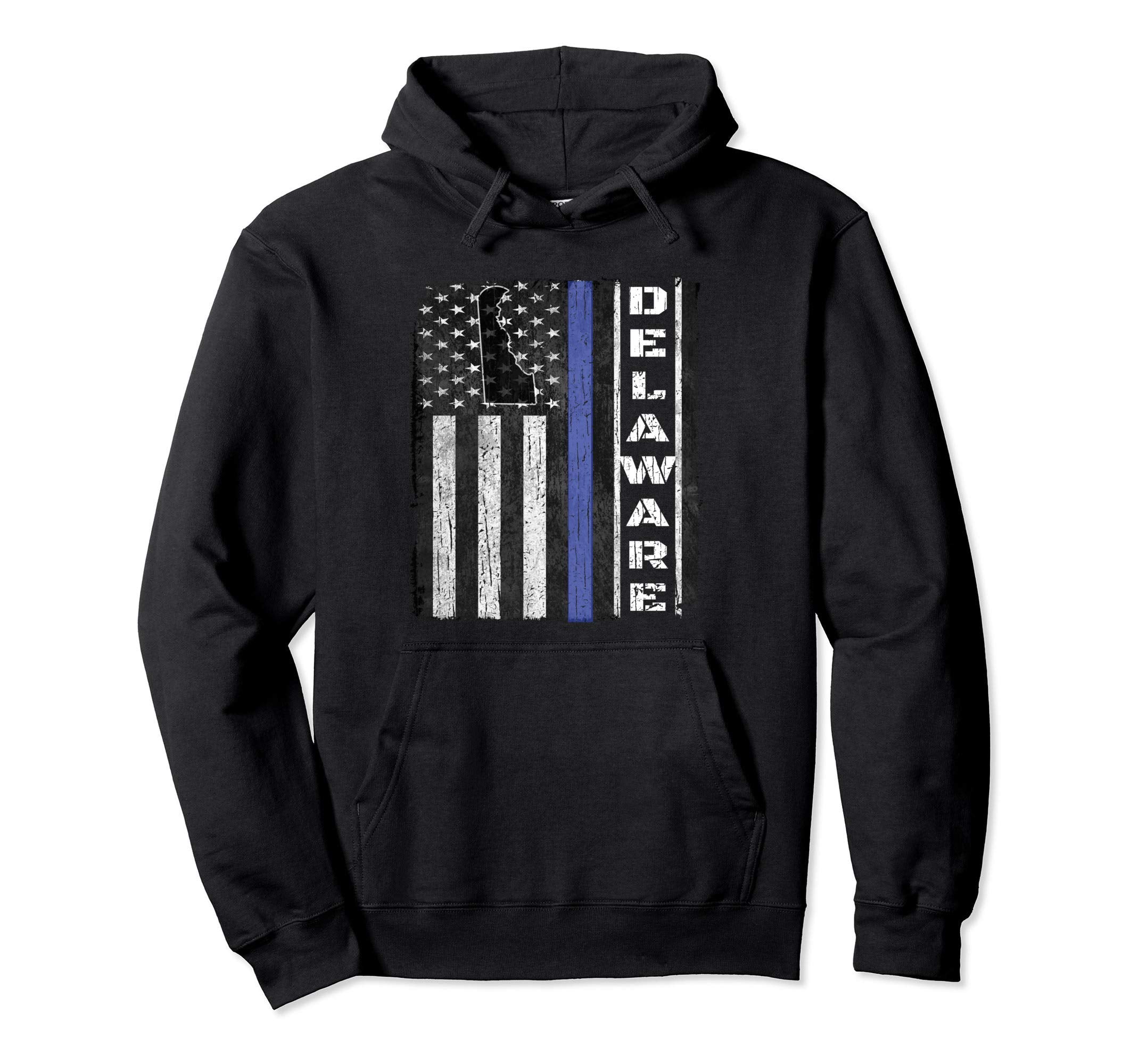 Delaware Thin Blue Line Police Flag Cop Hoodie - Graphic Print Men Women - T-Shirt, Sweatshirt, Hoodie