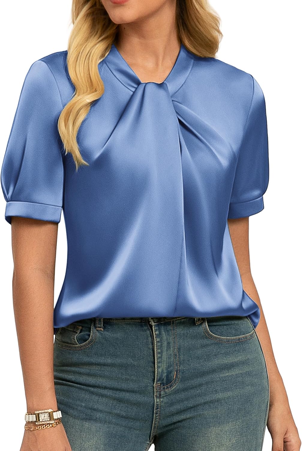 2026 Women Satin Tops Short Sleeve Blouse Mock Neck - Adult & Kids T-Shirts, Sweatshirts & Hoodies apparel design preview 1
