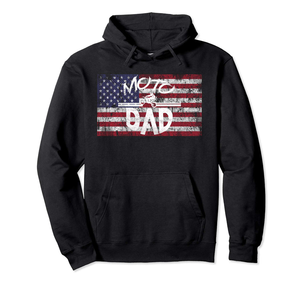 Dirt Bike Racing American Flag Moto Dad Hoodie - Trendy Graphic Unisex - T-Shirt, Sweatshirt, Hoodie
