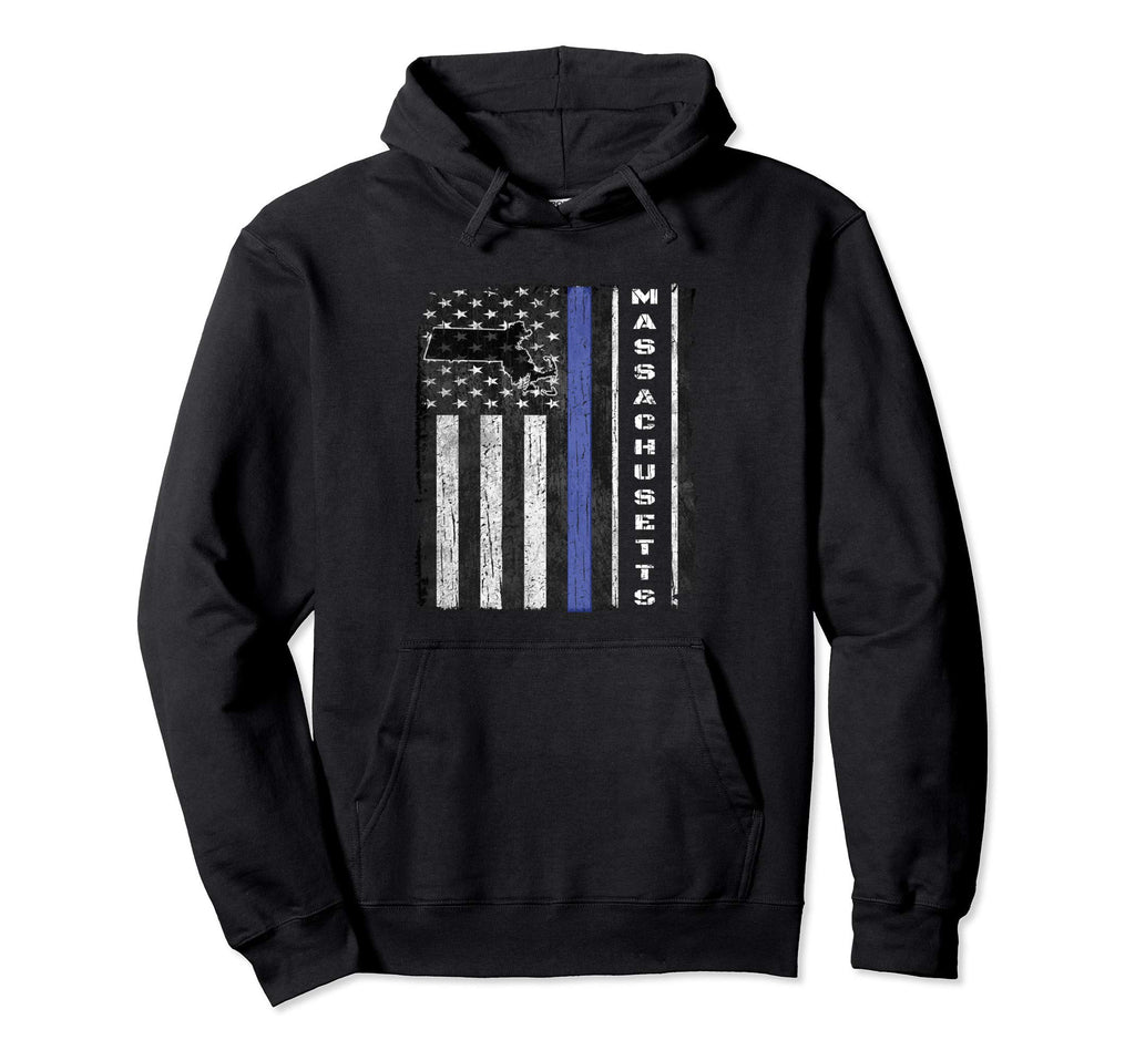 Massachusetts Thin Blue Line Police Hoodie - Minimalist Print Men Women - T-Shirt, Sweatshirt, Hoodie