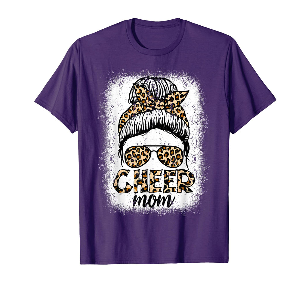 Messy Bun Cheer Mom Leopard T-Shirt - Casual Everyday Wear Men Women - T-Shirt, Sweatshirt, Hoodie