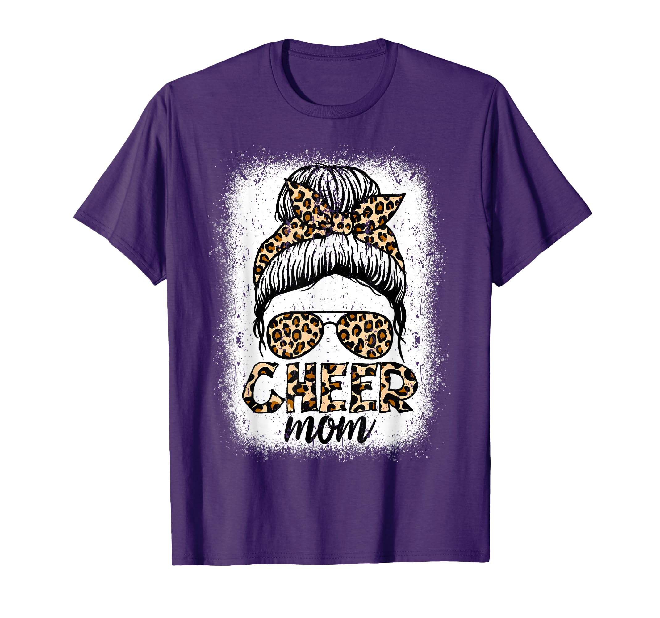 Messy Bun Cheer Mom Leopard T-Shirt - Casual Everyday Wear Men Women - T-Shirt, Sweatshirt, Hoodie