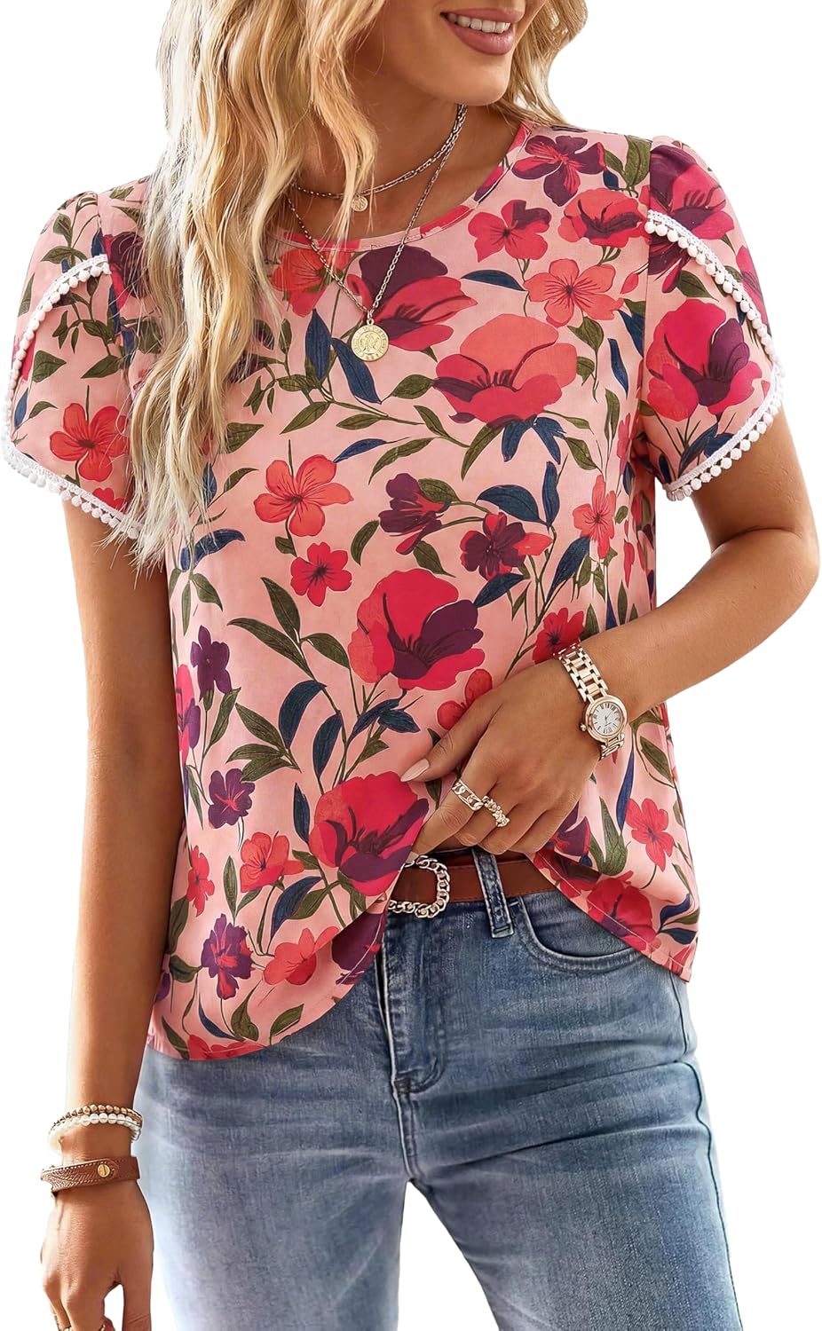 Womens Spring Tops 2026 Casual Crewneck Lace Crochet - Adult & Kids T-Shirts, Sweatshirts & Hoodies apparel design preview 1