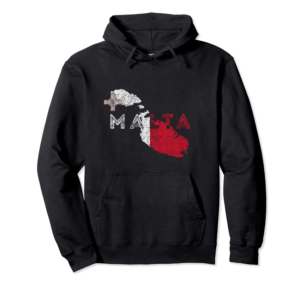 Maltese Map And Flag Distressed Malta Hoodie - Novelty Apparel Men Women - T-Shirt, Sweatshirt, Hoodie